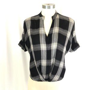 Universal Thread Plaid Blouse with Faux Tie Front in Black